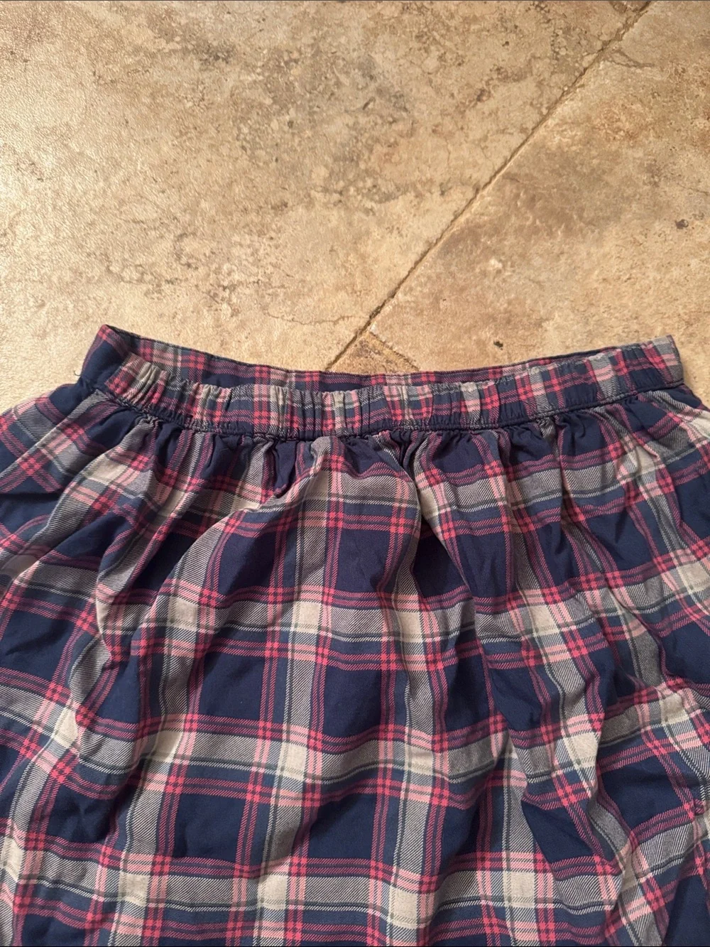 Abercrombie kids girls Navy/Pink Plaid Mini Skirt flowy elastic size large